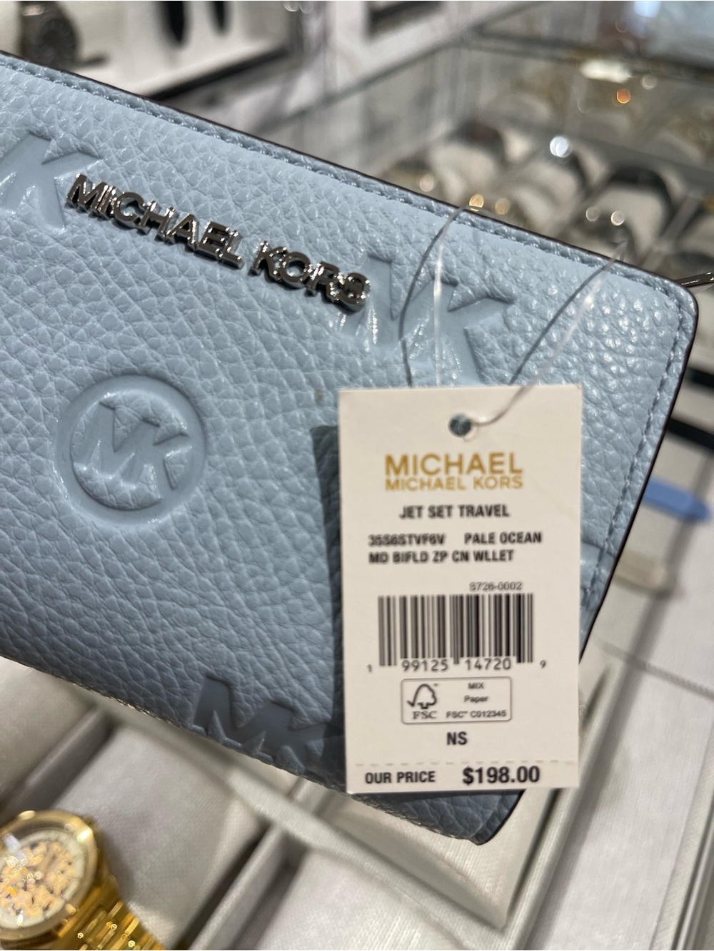 Michael Kors Jet Set Travel Md MK Logo Debossed Bifold Wallet
Pale Ocean 
NWT - Picture 4 of 16